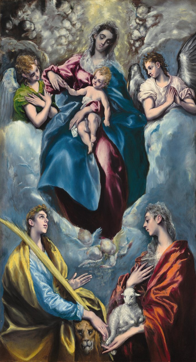 Madonna en Kind met Sint Martina en Sint Agnes door El Greco