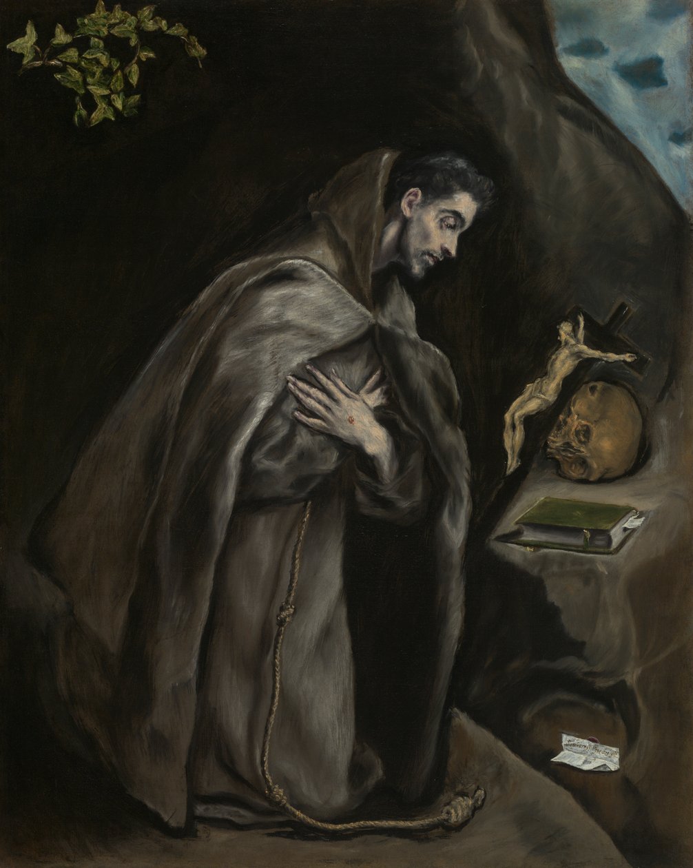 De heilige Franciscus knielend in meditatie door El Greco