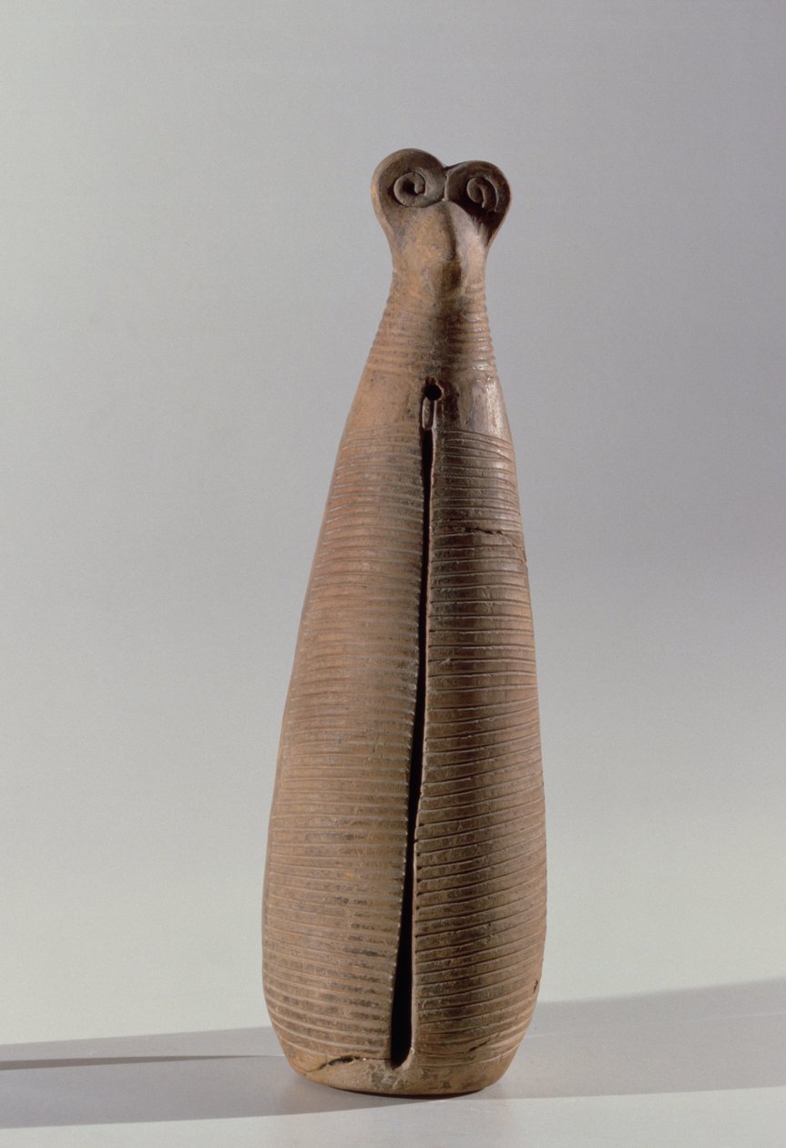 Blaasinstrument in de vorm van een vrouw in gewaad, uit Lorestan, Iran, begin 1e millennium v.Chr. (keramiek) door Elamite