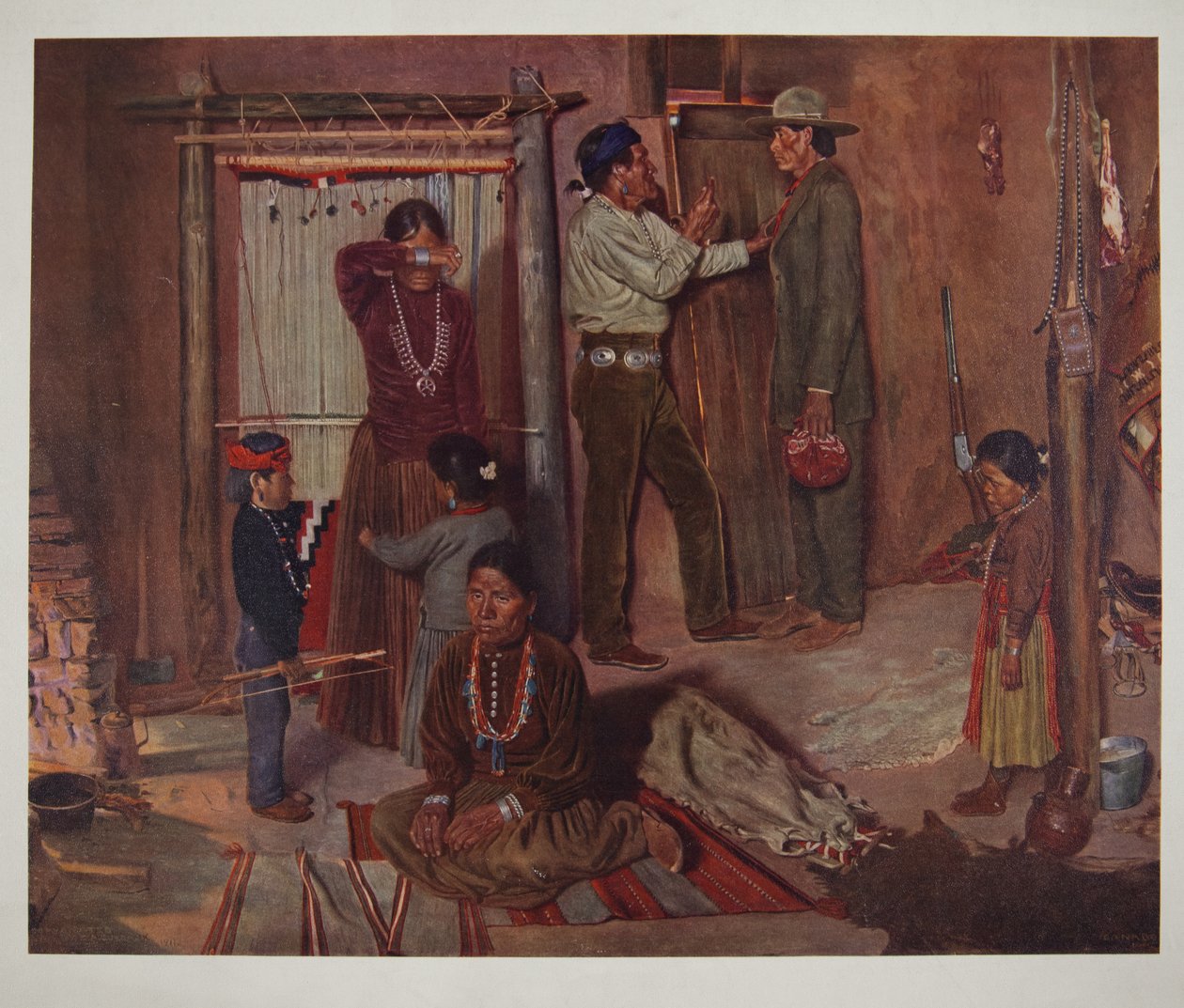 Vertrek van huis naar de Carlisle Indian School (chromolitho) door Elbridge Ayer Burbank