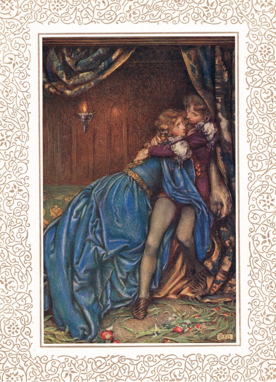 Lancelot en Guinevere samen, illustratie uit 