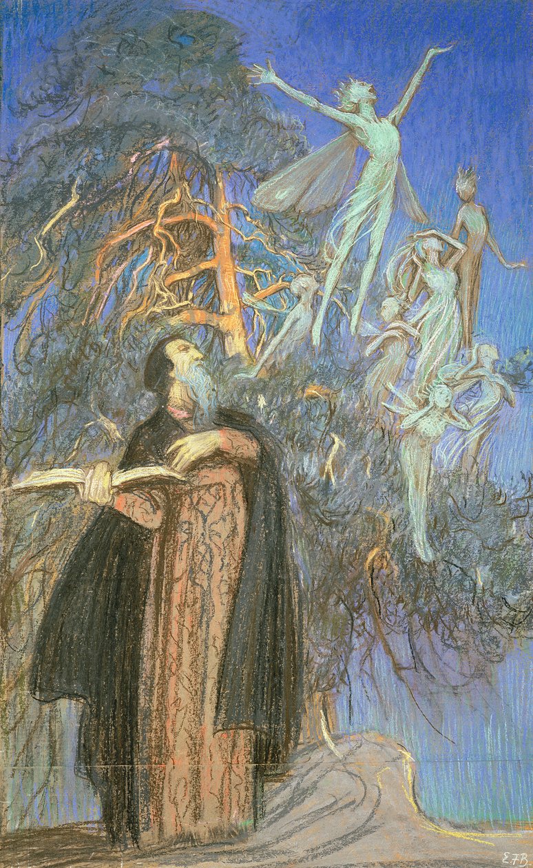 Prospero en Ariel, een studie voor een verloren schilderij in opdracht van Broadcasting House, Londen, c.1931 door Eleanor Fortescue Brickdale
