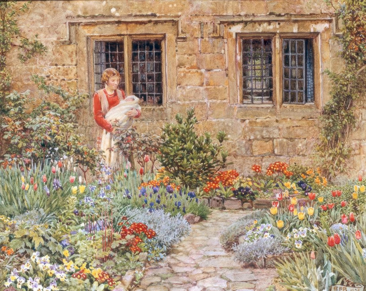Moeder en kind in een bloementuin door Eleanor Fortescue-Brickdale