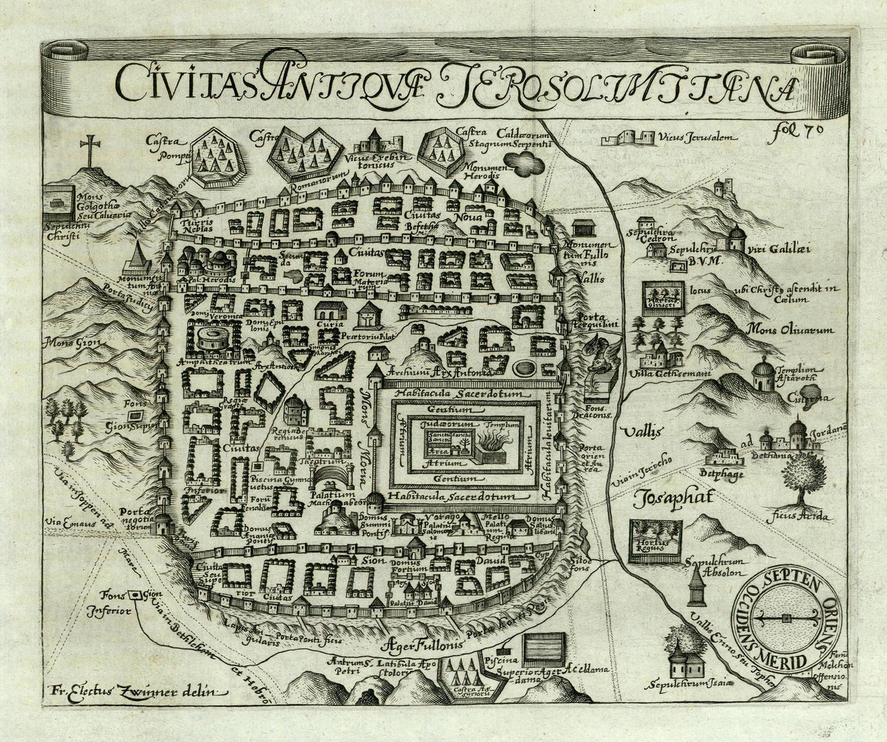 Kaart van Jeruzalem, 1661 door Electus Zwinner
