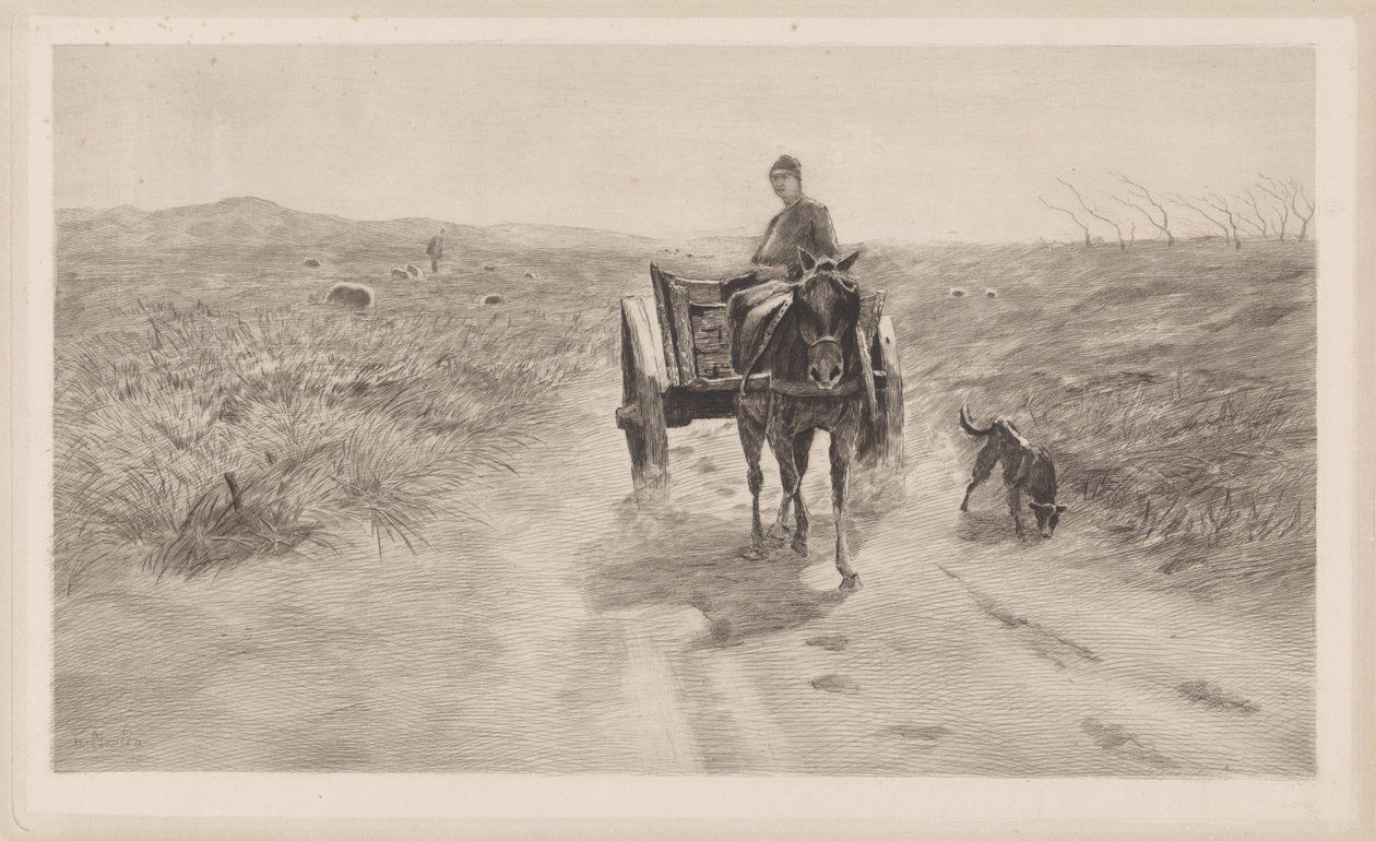 Landschap met paardenkar door Elias Stark