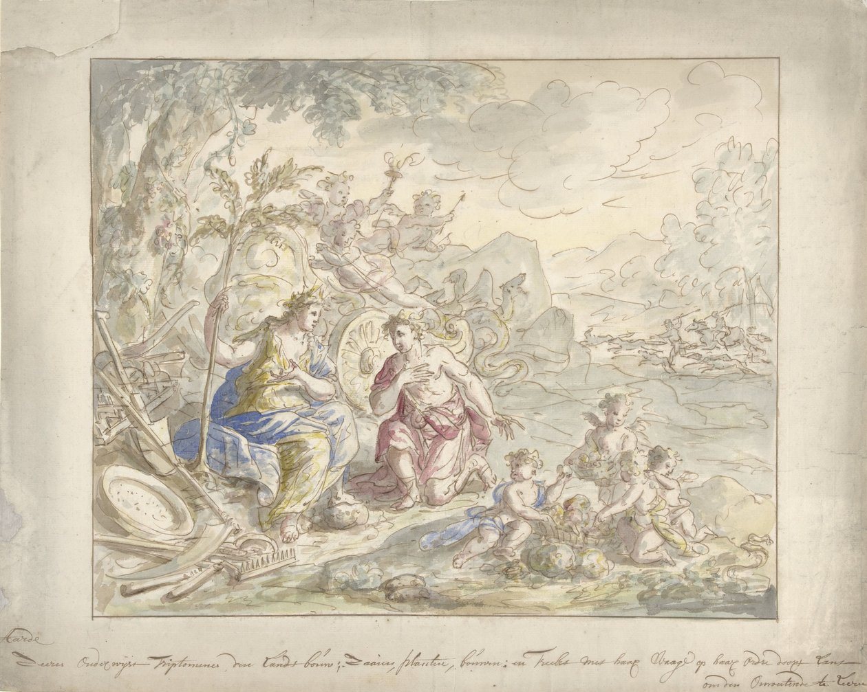 Ontwerp voor een kamerbeschildering met allegorie op de Aarde door Elias van Nijmegen