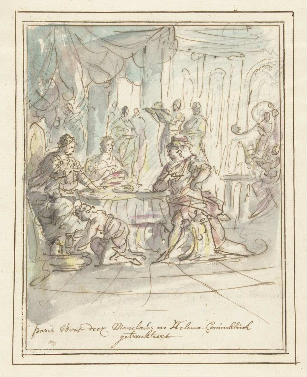 Paris onthaald door Menelaüs en Helena door Elias van Nijmegen
