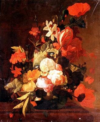 Rozen, tulpen, winde enz. door Elias van den (follower of) Broeck