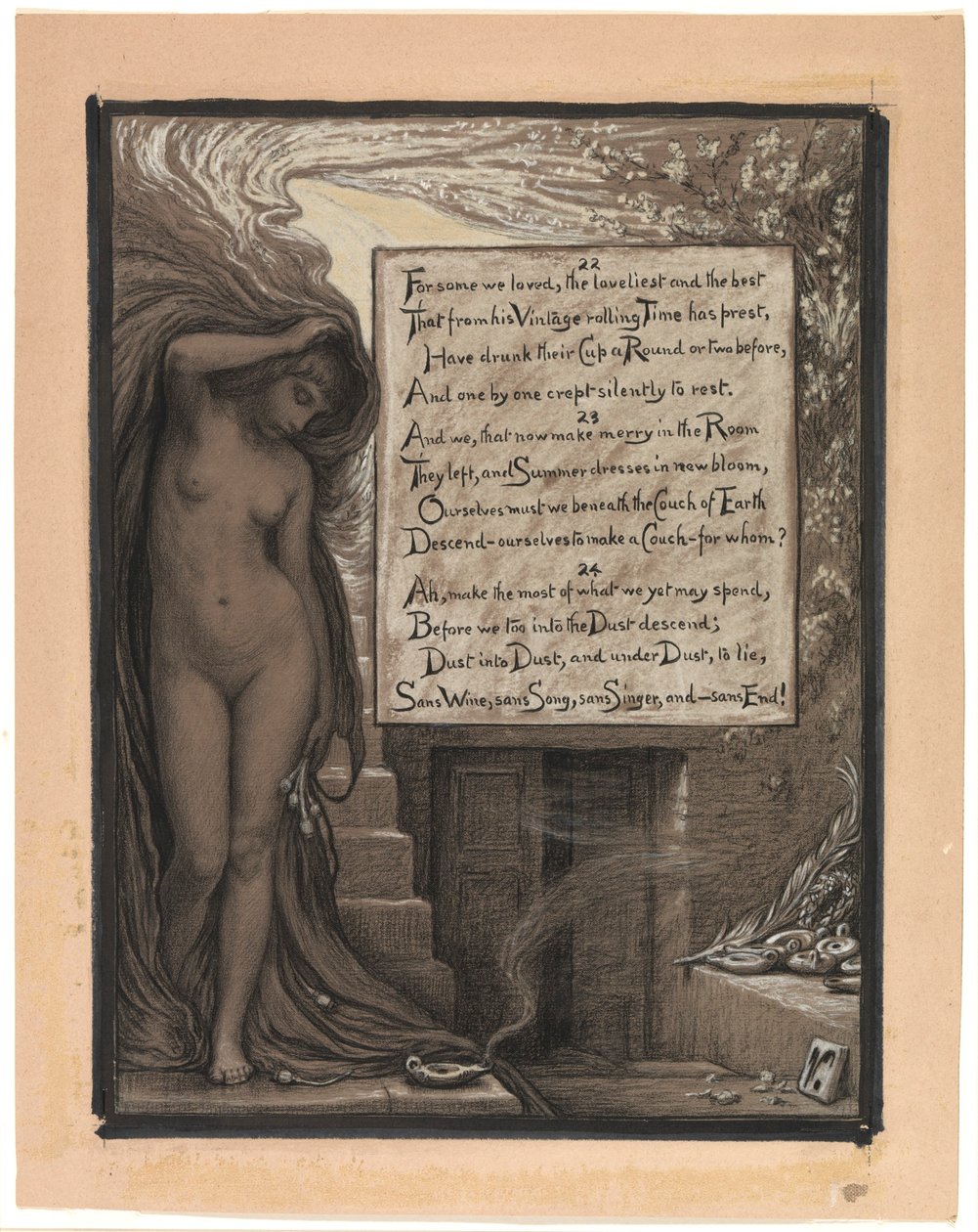 (Illustratie voor Rubáiyát van Omar Khayyám) De lange rustpauze door Elihu Vedder