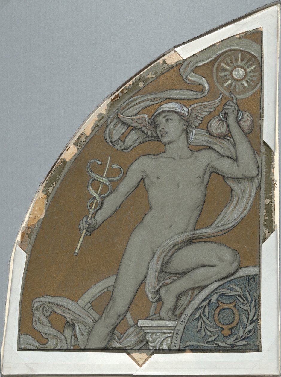 Cartoon voor Mercurius, uit zestig studies voor het Huntington-plafond door Elihu Vedder