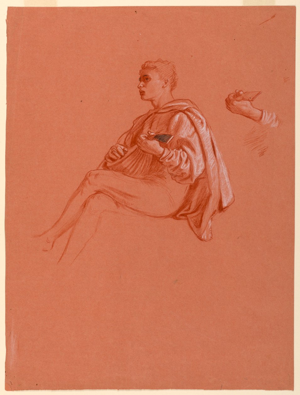 Tekening, Jongen speelt luit, 1871-72 door Elihu Vedder