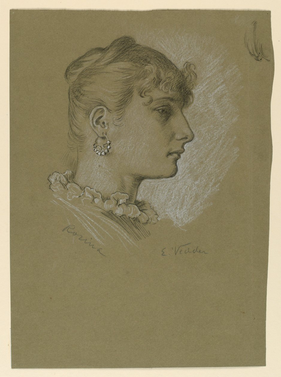 Tekening, Hoofd van een vrouw, profiel: Rosina, ca. 1885 door Elihu Vedder