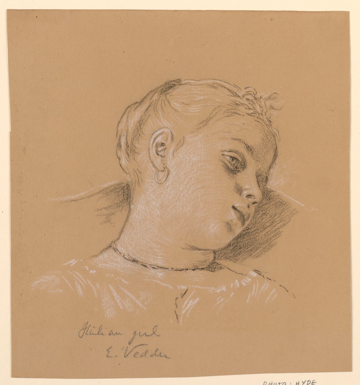Tekening, Hoofd van een Italiaans meisje, ca. 1885 door Elihu Vedder