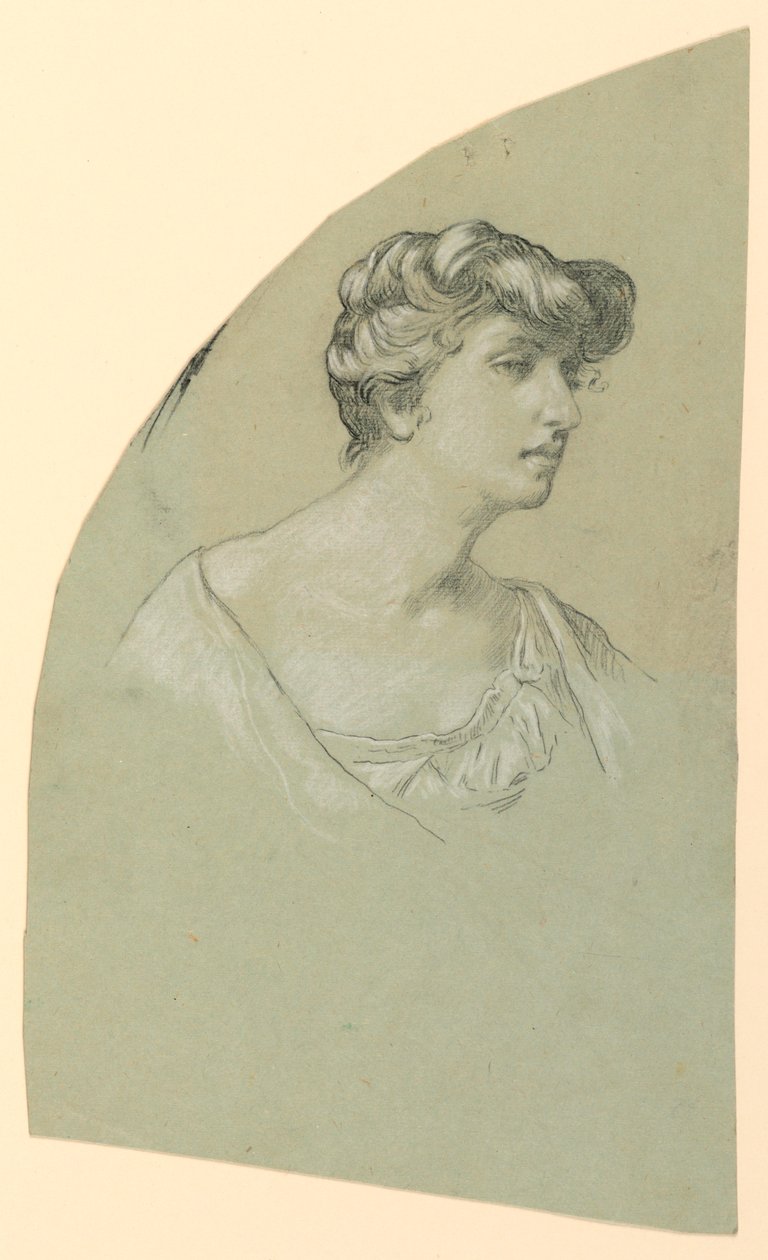 Tekening, Portretschets van een jonge vrouw, ca. 1885 door Elihu Vedder