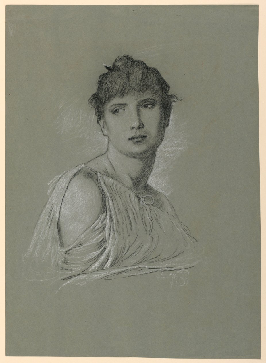 Tekening, Portretschets van een jonge vrouw, ca. 1885 door Elihu Vedder