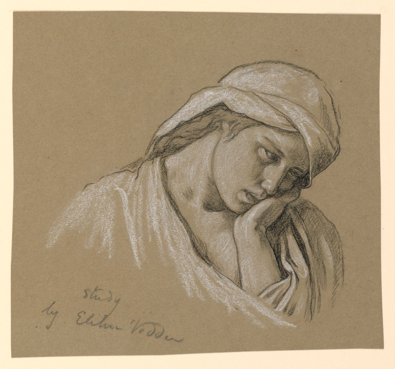 Tekening, Portret van een gekostumeerde figuur, ca. 1885 door Elihu Vedder