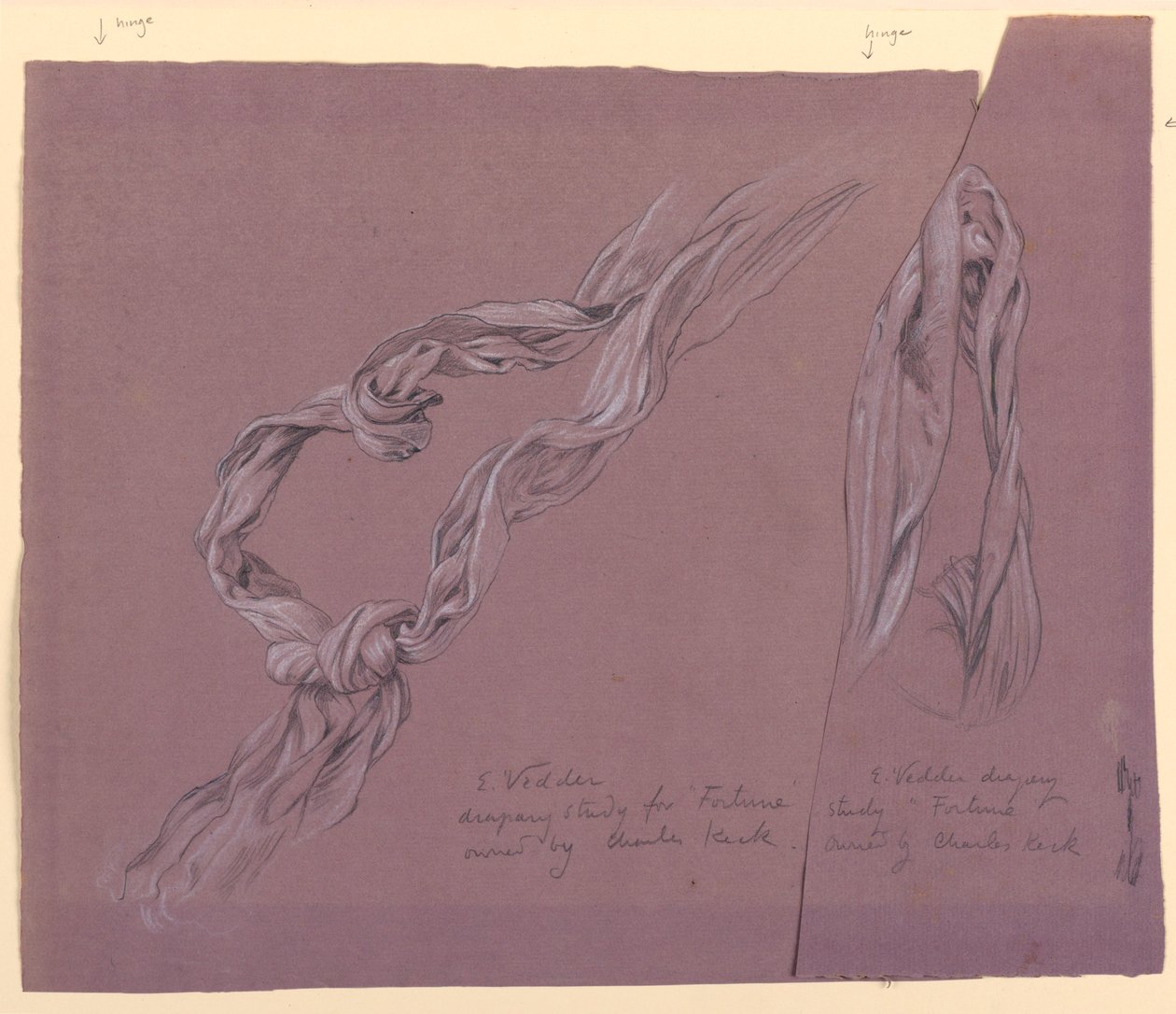 Tekening, studies van draperie voor "Fortune" figuur, ca. 1877 door Elihu Vedder