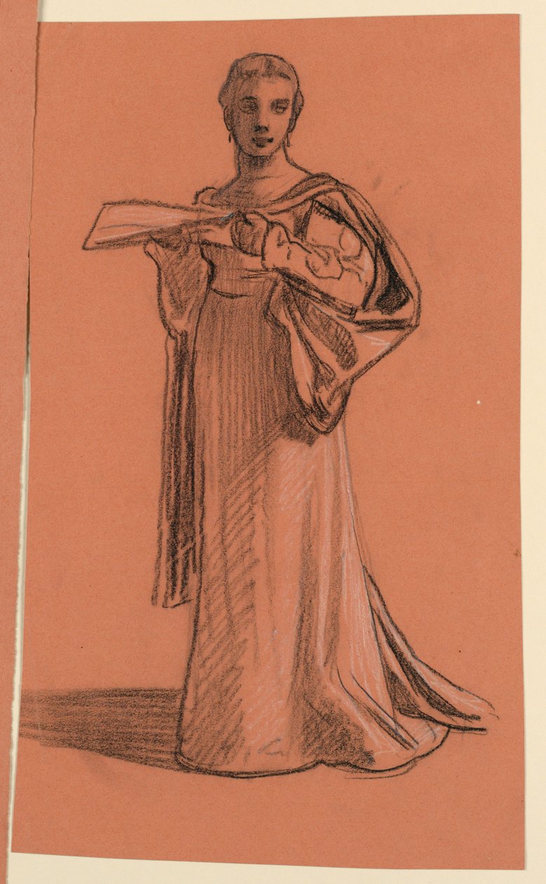 Tekening, studie voor figuur in "Bruiloftstoet", ca. 1872 door Elihu Vedder