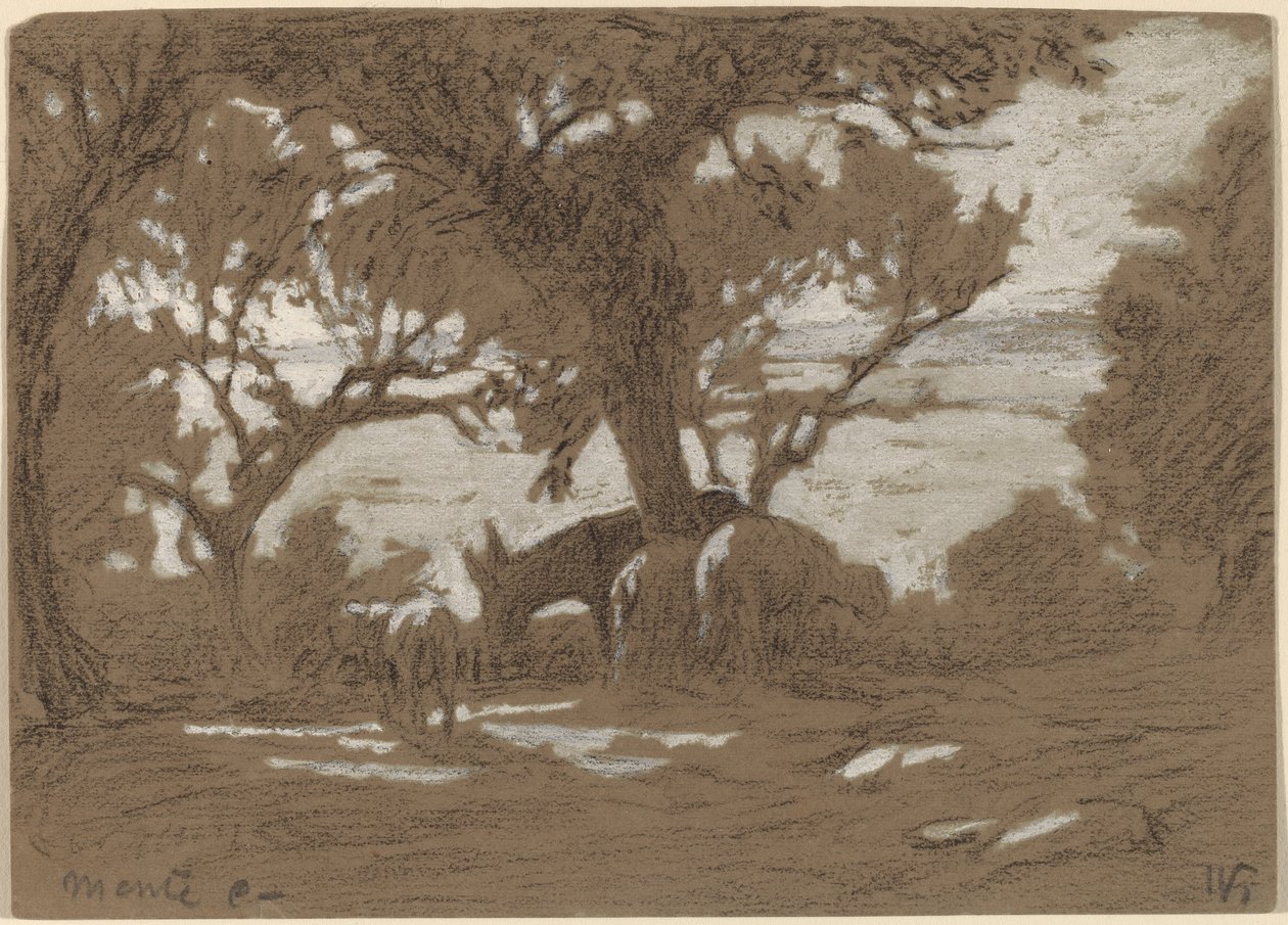 Mt. Colognola - Schapen grazen aan het meer van Trasimeno door Elihu Vedder