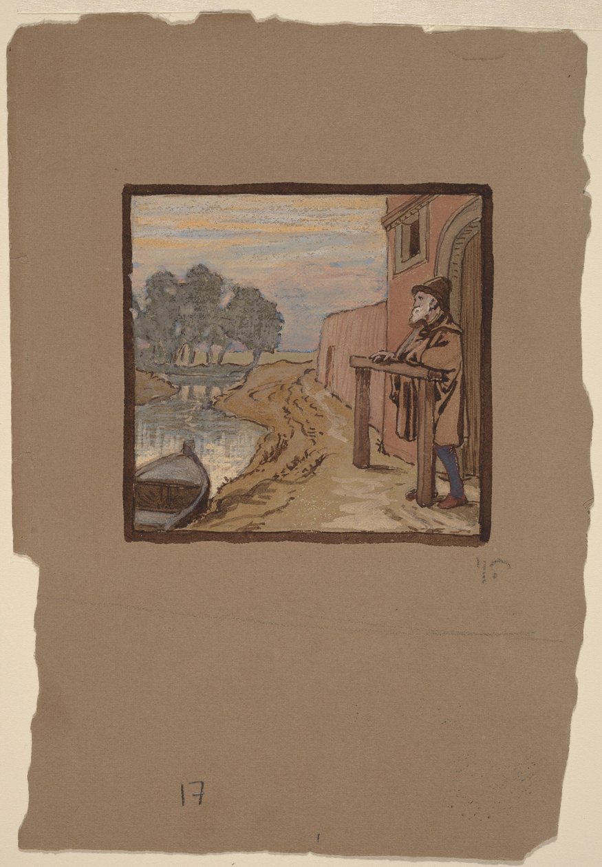 Oude man bij een rivier door Elihu Vedder