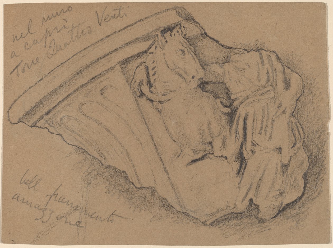 Schets van een fragment van een muur in Capri door Elihu Vedder