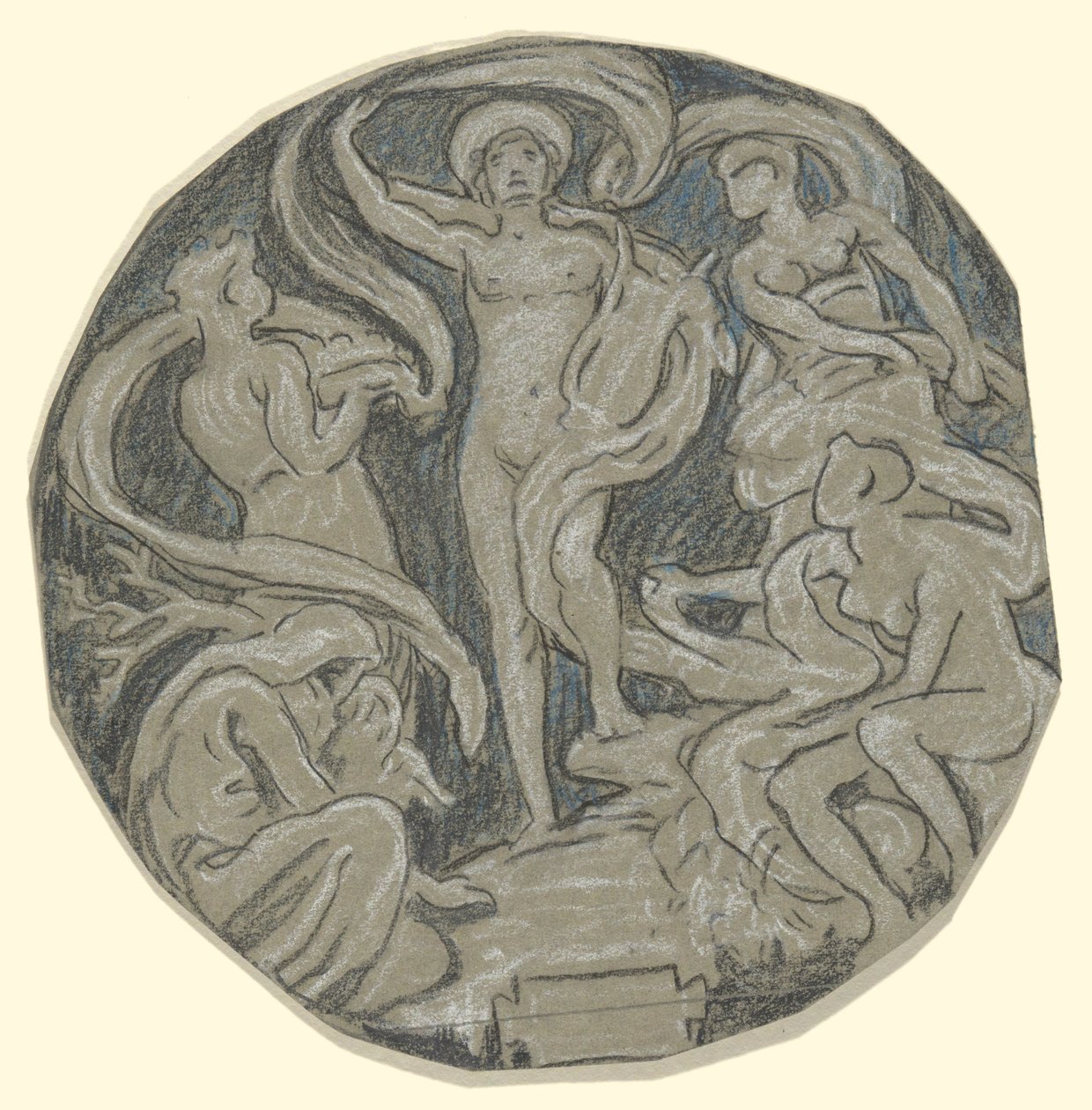 Studie voor het midden van het plafond van Huntington; Apollo en begeleiders door Elihu Vedder
