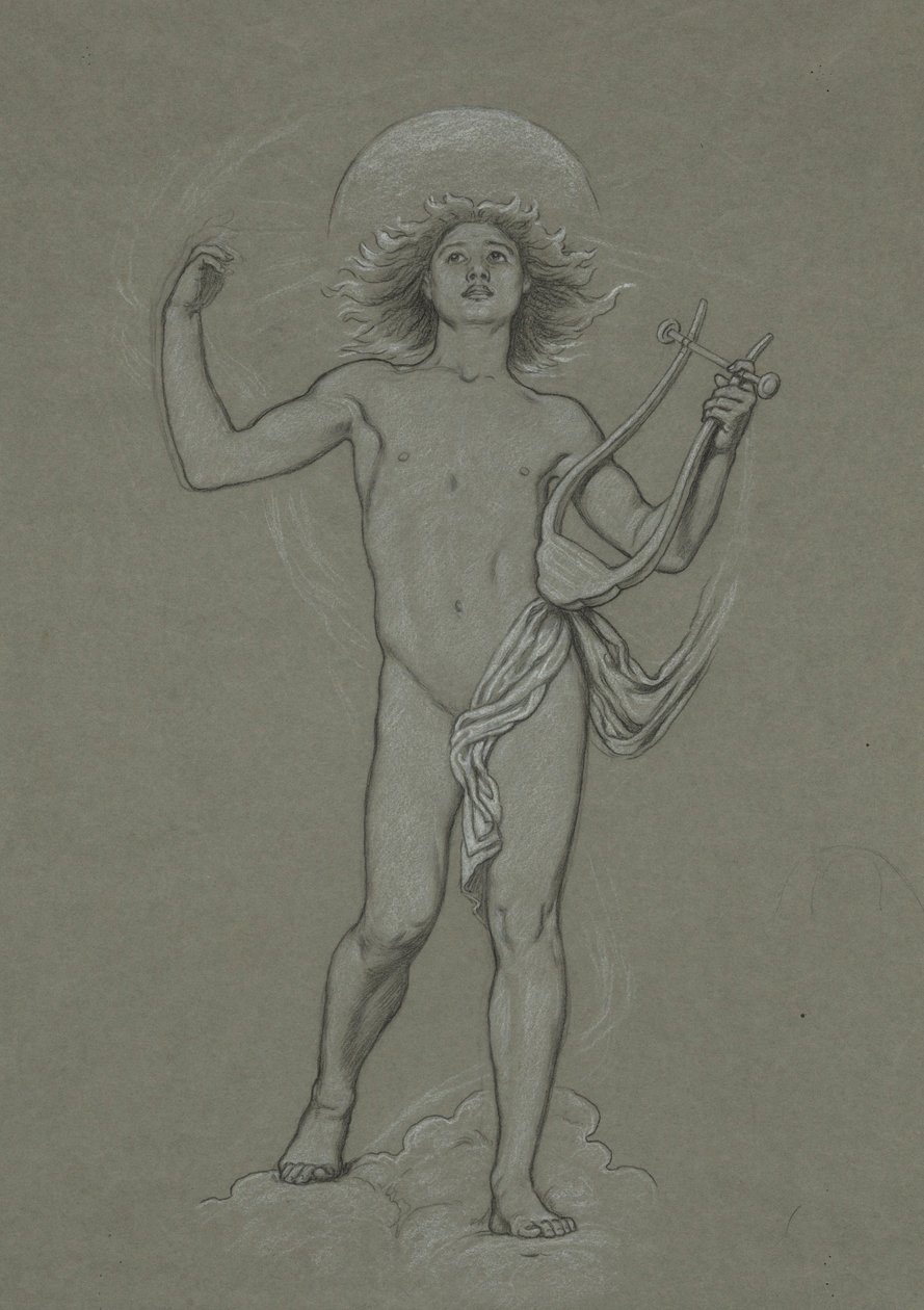 Studie voor de figuur van Apollo, uit de 60 studies voor het Huntington plafond (1926.80) door Elihu Vedder