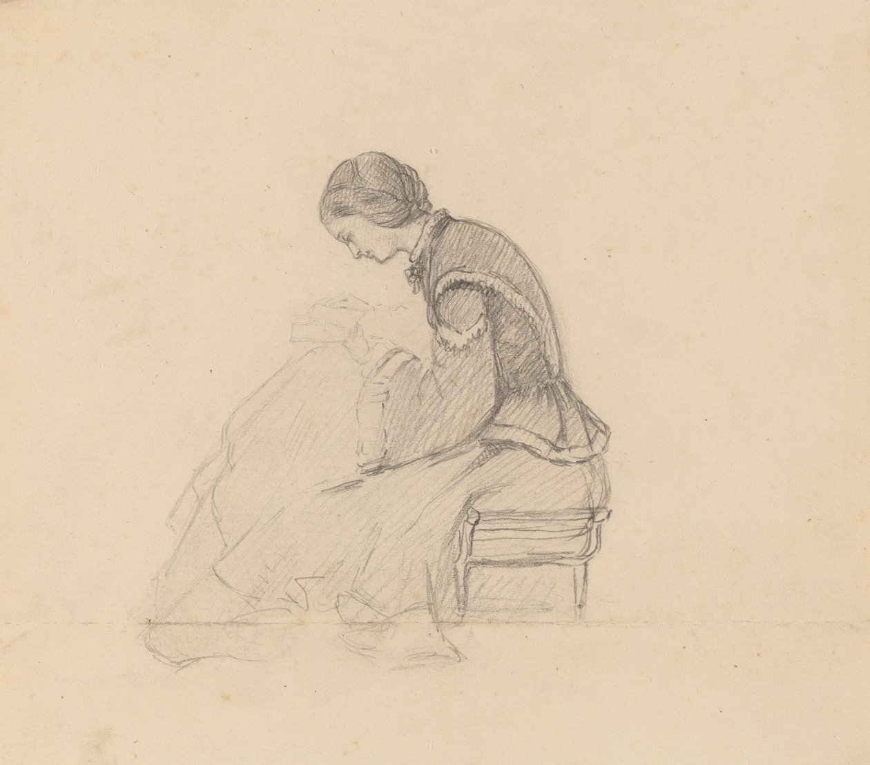 Studie van een lezend meisje, ca. 1858 door Elihu Vedder