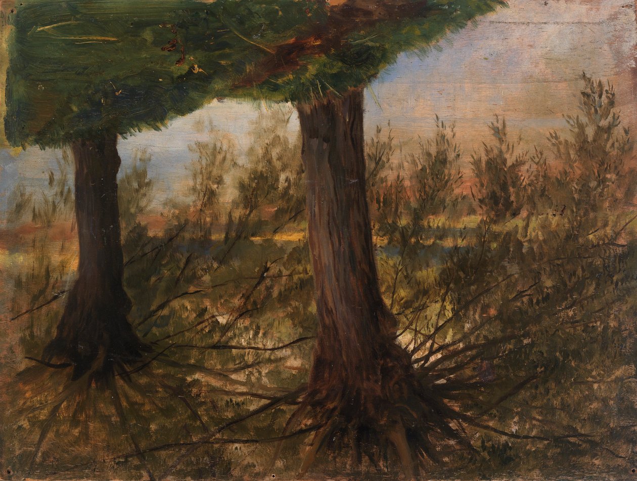 Bomen naast een stroom door Eliphalet Frazer Andrews