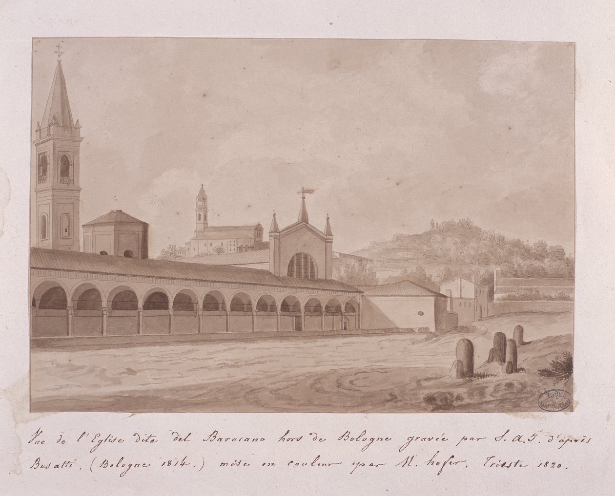 Uitzicht op de kerk van Baracano, Bologna, naar Basatti, 1814 door Elisa Bonaparte