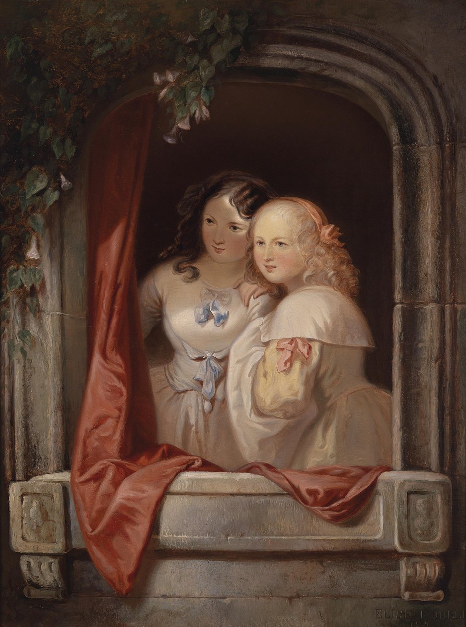 Twee meisjes aan het raam door Elisabeth Modell