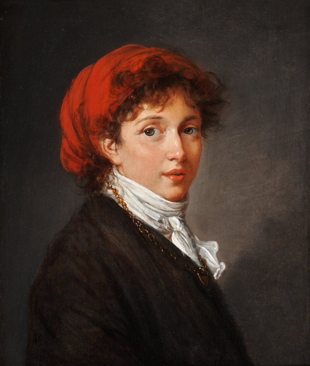 Zelfportret in atelierkostuum door Elisabeth Louise Vigee-Lebrun