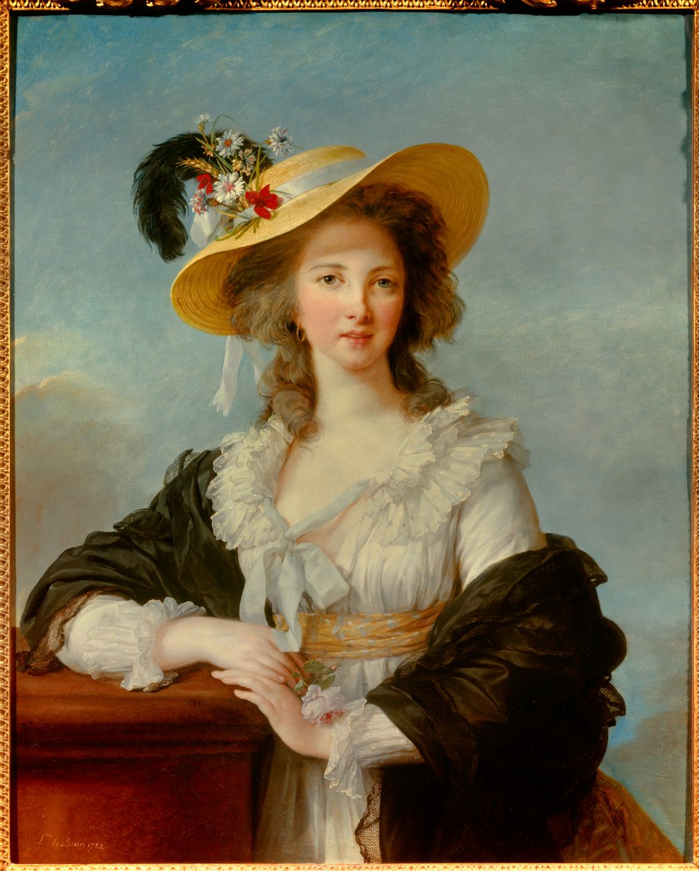 Portret van Yolande Gabrielle Martine de Polastron, Hertogin van Polignac met de Strohoed door Elisabeth Louise Vigee Lebrun