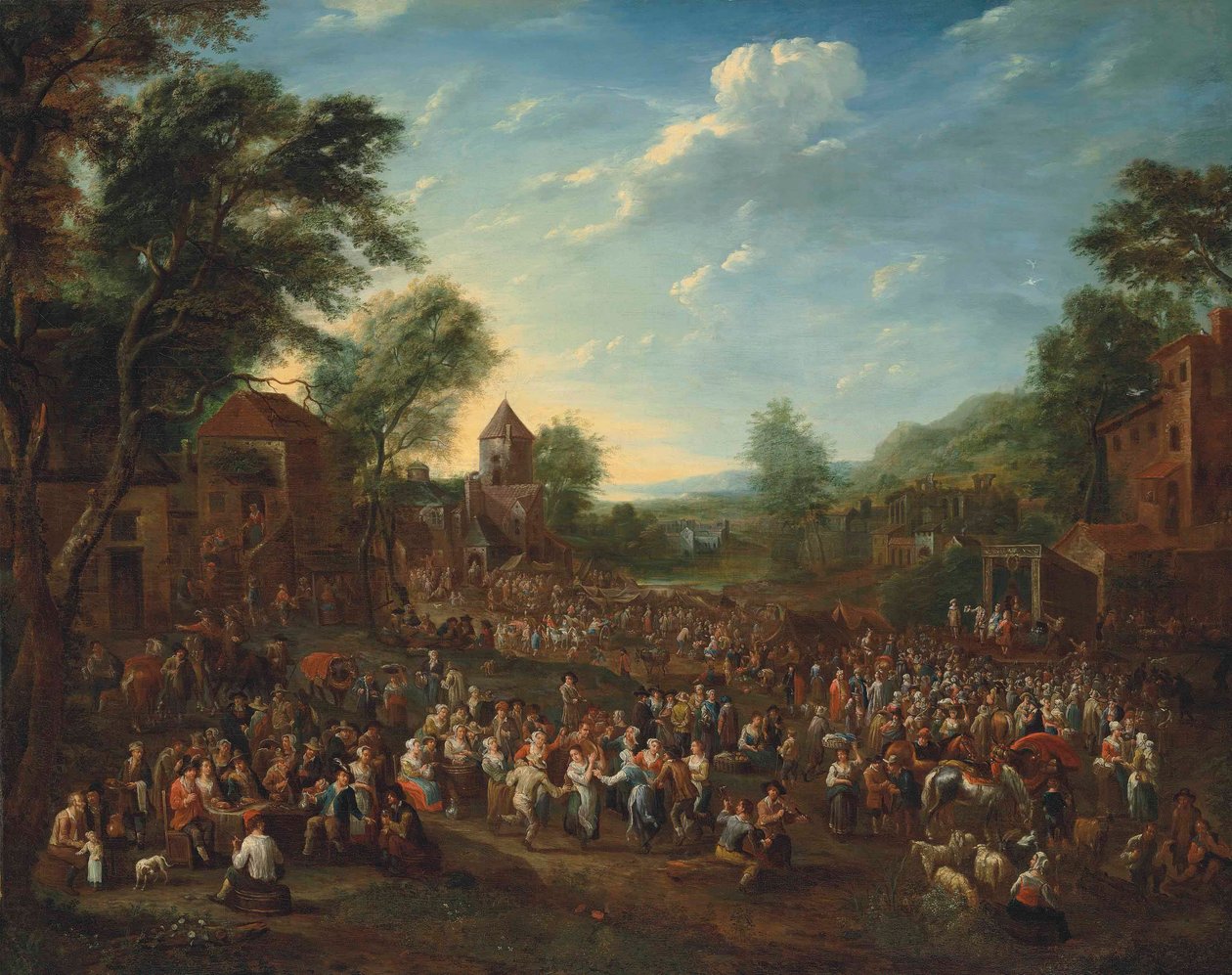 Een dorpskermis met dansende en vrolijke feestvierders door Elisabeth Seldron