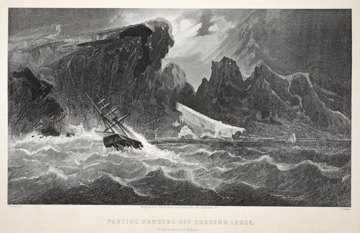 Afscheid van Trossen bij Godsend Ledge, illustratie uit De tweede Grinnell Expeditie op Zoek naar Sir John Franklin, 1856 door Elisha Kane