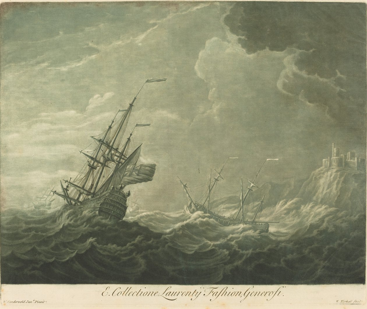 Scheepvaartscène uit de Collectie van Lawrence Fashion door Elisha Kirkall after Willem van de Velde the Younger