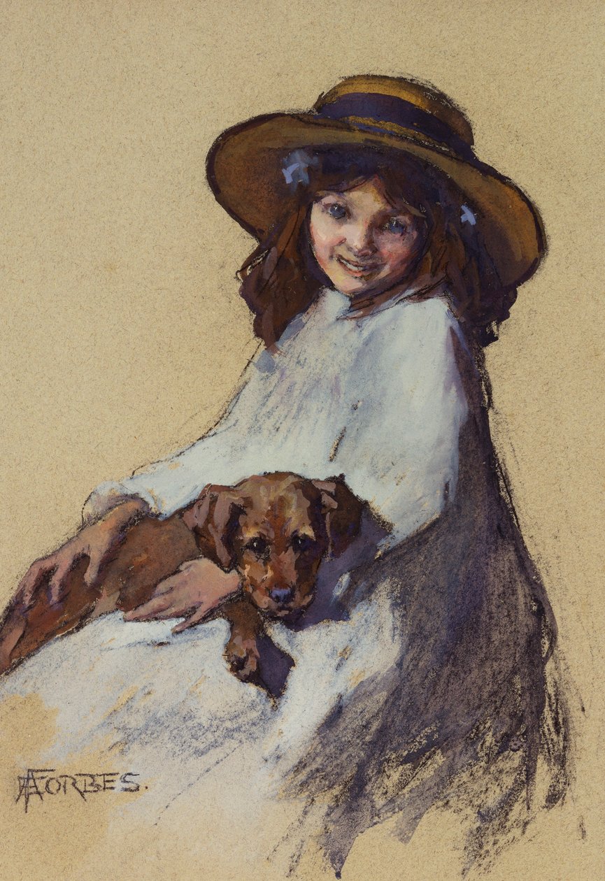 Jong Meisje met haar Puppy door Elizabeth Adela Stanhope Forbes