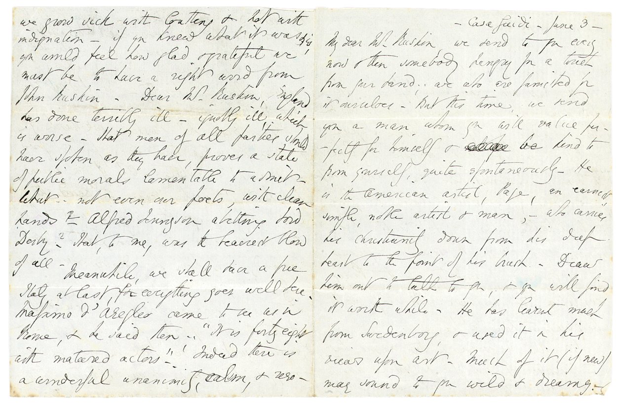 Autograaf brief aan John Ruskin, Casa Giudi, Florence, 3 juni 1859 door Elizabeth Browning
