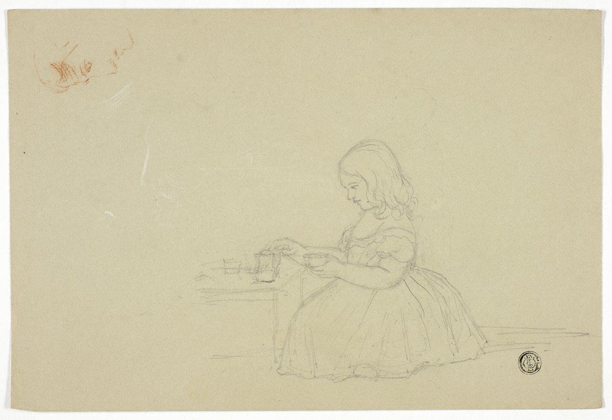 Jong Meisje Schenkt Thee en Profielschets (recto), en Schets van Italiaanse Stadstraat (verso) door Elizabeth Murray