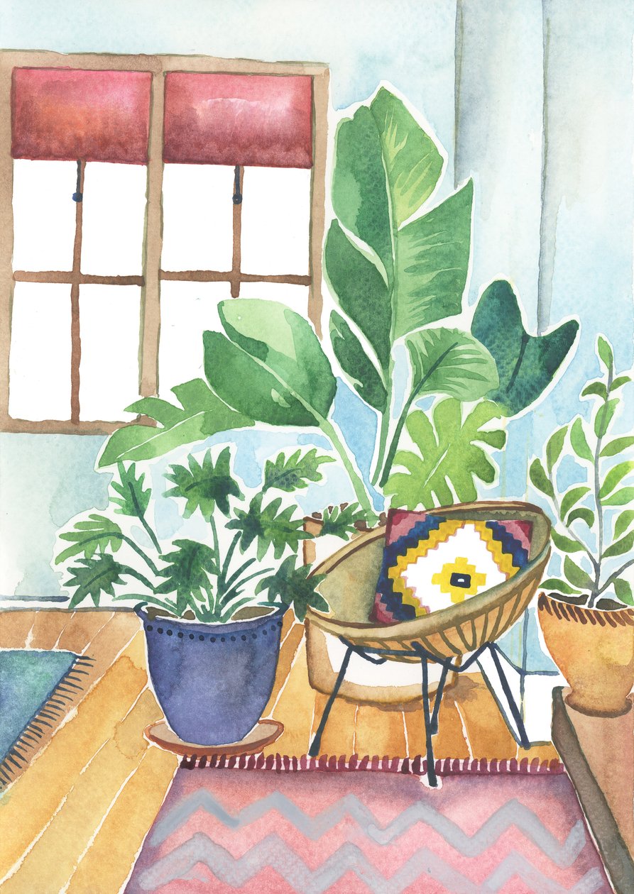 Kamerplanten, 2018 (aquarel) door Elizabeth Rider