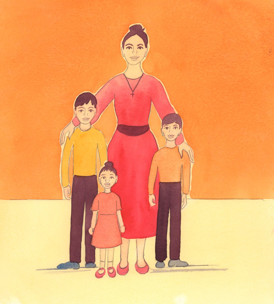 Een moeder geeft God vreugde als ze van haar kinderen houdt en voor ze zorgt, 2005 (aquarel op papier) door Elizabeth Wang