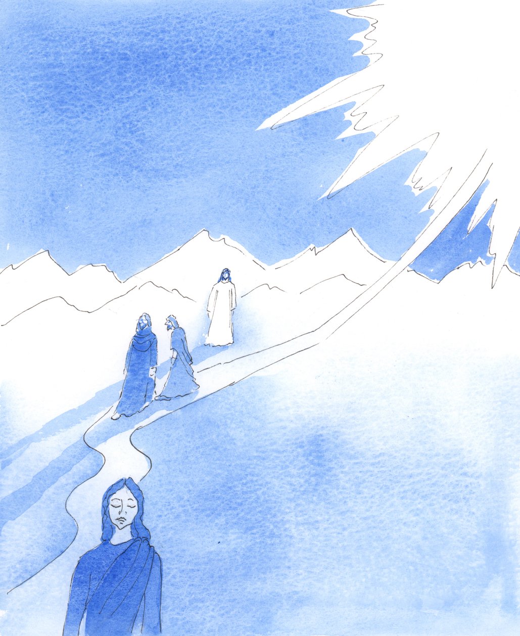 Zoals mijn hart nu pijn doet, vertelde Christus me, zo deed Zijn hart pijn toen Hij in Zijn aardse leven mensen Zijn wijze woorden zag negeren en weigeren de Weg naar de Hemel te volgen, 2005 (aquarel op papier) door Elizabeth Wang