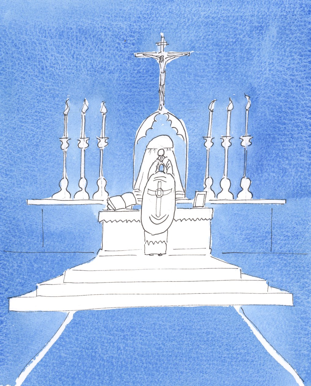 Christus zei tegen mij, over de Tridentijnse Mis: "Het is Mijn wens dat de Oude ritus wordt hersteld en zo de eerbied over de hele aarde helpt te herstellen", 2005 (aquarel op papier) door Elizabeth Wang