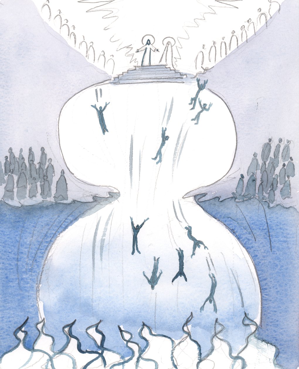 Christus toonde mij de honderden kleine figuren in het grote panorama dat zich voor mij uitspreidt, 2005 (aquarel op papier) door Elizabeth Wang