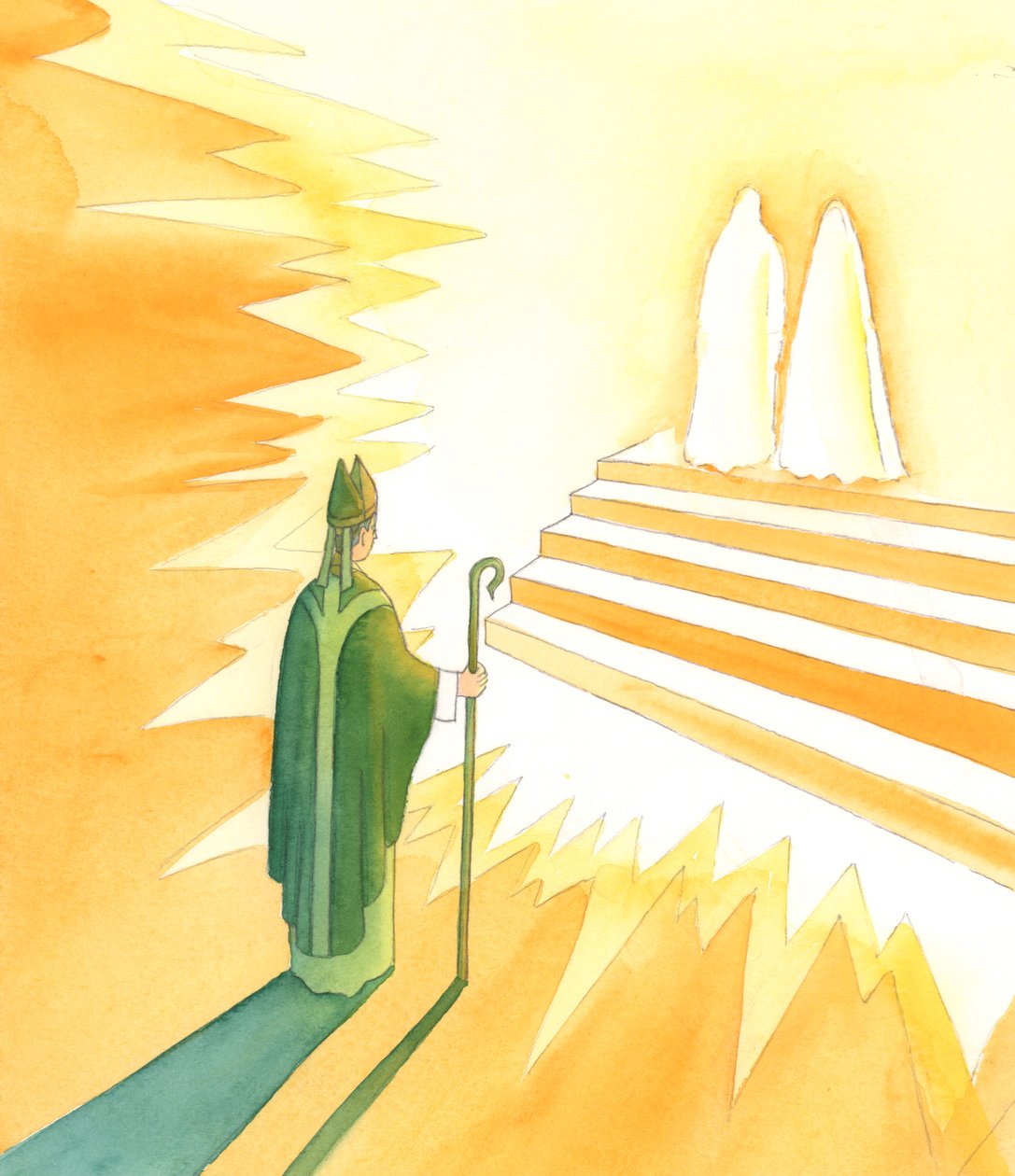Iedere bisschop zal op een dag verantwoording afleggen aan Christus over wat hij heeft gedaan om de zielen te redden van hen die hij onder zijn hoede had toen hij op aarde was, terwijl hij voor de kudde van Christus zorgde, 2005 (aquarel op papier) door Elizabeth Wang