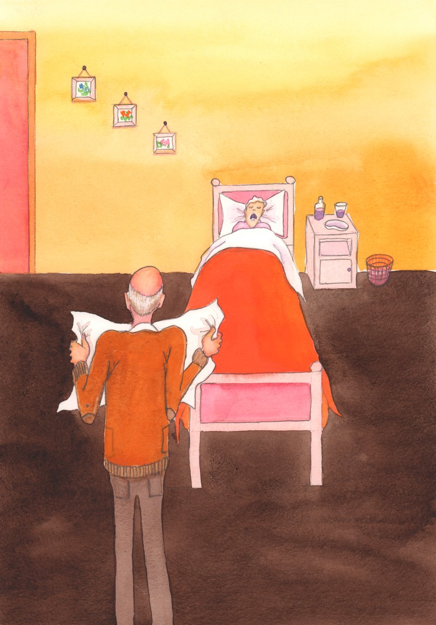 Goede bedoelingen zijn niet genoeg. Doden is verkeerd, ook het doden van zieken en ouderen, zelfs als we goede bedoelingen hebben., 2004 (aquarel op papier) door Elizabeth Wang