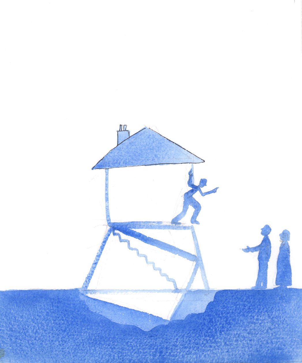 Het kan gebeuren dat onschuldige mensen het slachtoffer worden van onverwacht misbruik door iemand die ze nooit kwaad hebben gedaan; sterker nog, ze proberen te helpen, 2004 (aquarel op papier) door Elizabeth Wang