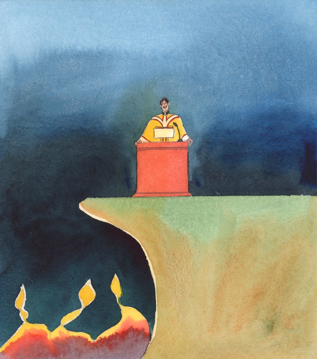 Veel priesters verzuimen het Kruis te noemen, 2005 (aquarel op papier) door Elizabeth Wang