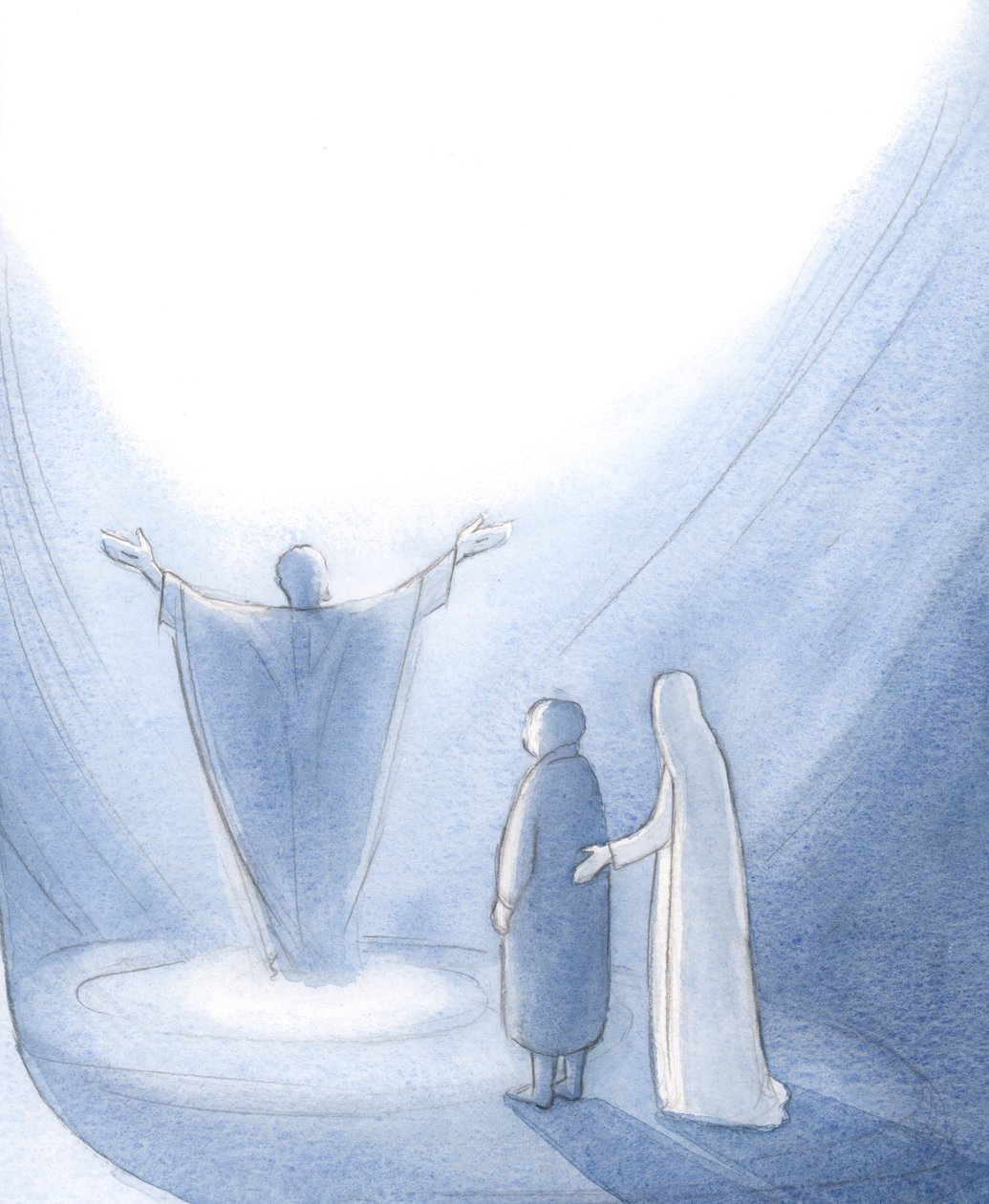Onze Lieve Vrouw leidt ons allemaal vooruit, ons aanmoedigend om met Christus tot God onze Vader te bidden. door Elizabeth Wang