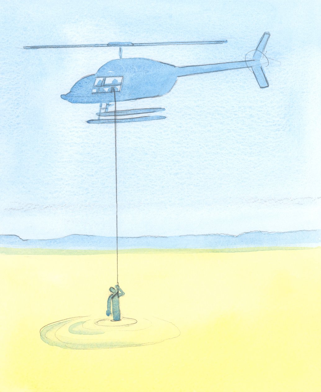 Mensen worden geholpen door onze voorbede voor hen in gebed, net zo zeker als een wanhopig persoon die vastzit in drijfzand wordt geholpen door vrienden die hem met een lier naar veiligheid brengen vanuit een helikopter door Elizabeth Wang
